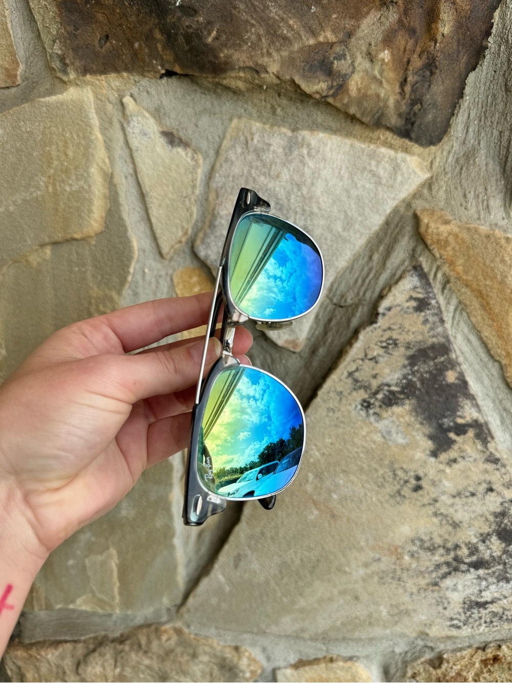Ray-Ban Clubmaster Double Bridge Sunglasses with Blue-Green mirror